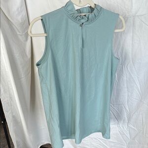 Sleeveless Ruffle Mock Neck Top in Light Blue/Green